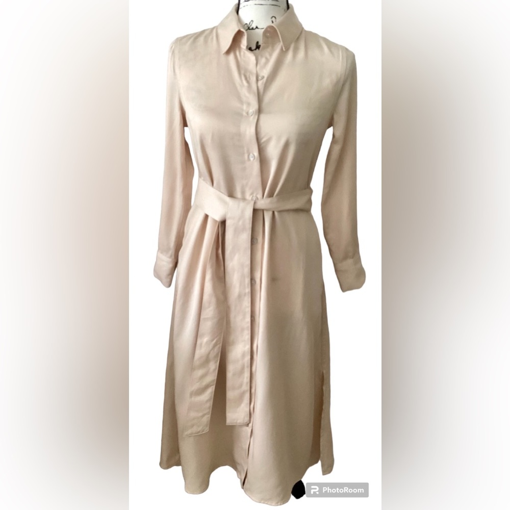 NWT Banana Republic light Ecru Belted Shirt Dress PetiteXXS